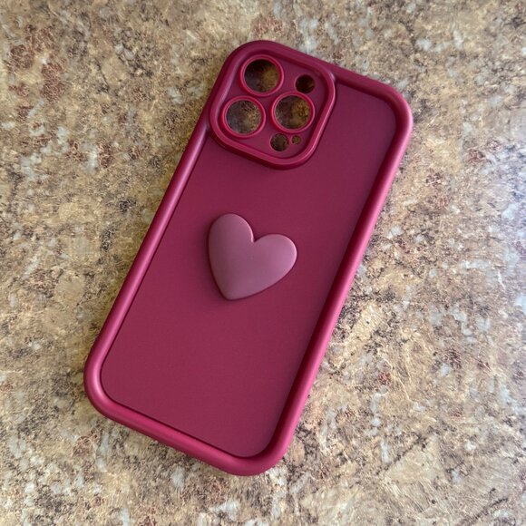 iPhone 14/15 Pro Max Case INS Stylish 3D Love Heart - Picture 1 of 3